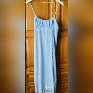 ZARA print midi dress with front slit stream in blue size medium